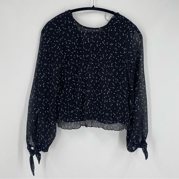 Zara Women’s Round Neck Crinkled Long Sleeve Polka Dot Blouse size S Black - Picture 1 of 3